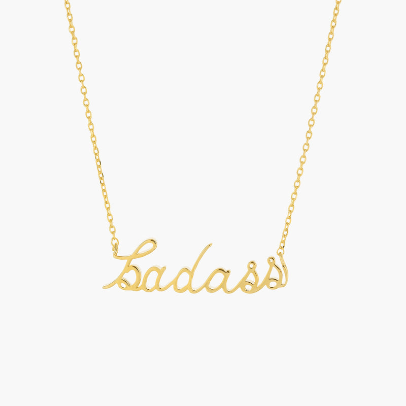 18K Gold Plated Motivational Word Necklace - Badass Boss Feminist Fierce Slay Script Letter Chain Necklace - Inspirational Pendant Necklace