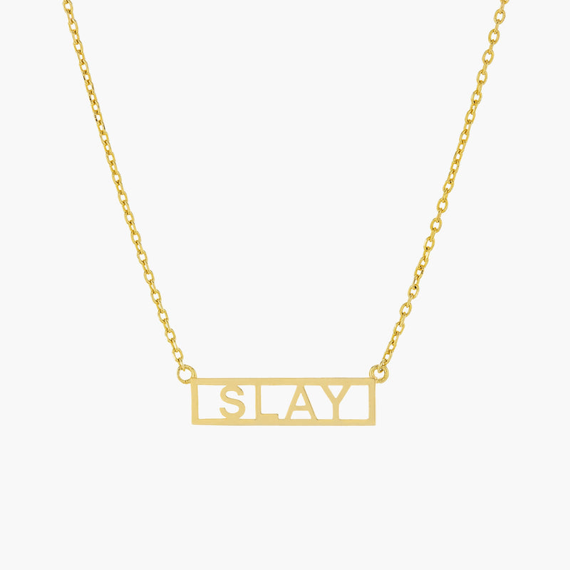 Motivational Word Plate Necklace - Bar Pendant Necklace - Gold Inspirational Chain Necklace - Love Babe Badass Boss Feminist Fierce Slay