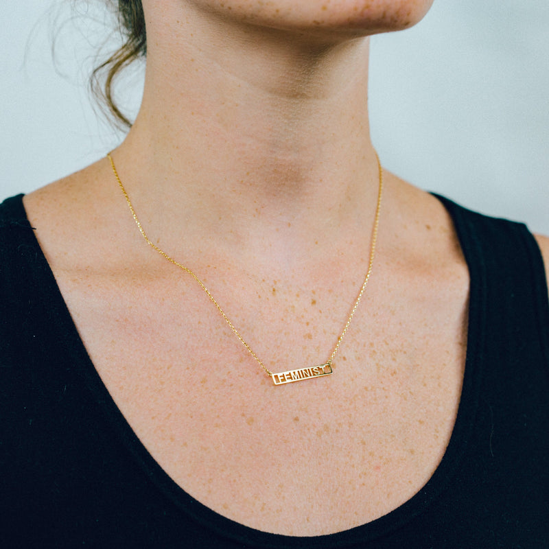 Motivational Word Plate Necklace - Bar Pendant Necklace - Gold Inspirational Chain Necklace - Love Babe Badass Boss Feminist Fierce Slay