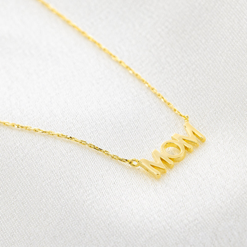 18K Gold Plated Mama Pendant Necklace - Cute Mom Charm - Thin Dainty Everyday Stack Layer Chain - Letter Word Station - Gift Ideas for Her