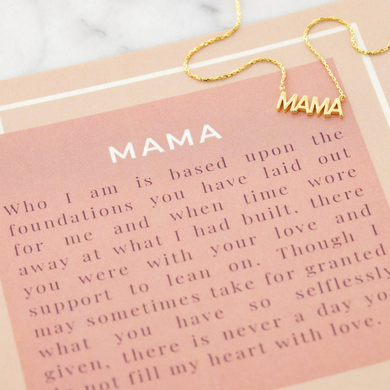 18K Gold Plated Mama Pendant Necklace - Cute Mom Charm - Thin Dainty Everyday Stack Layer Chain - Letter Word Station - Gift Ideas for Her