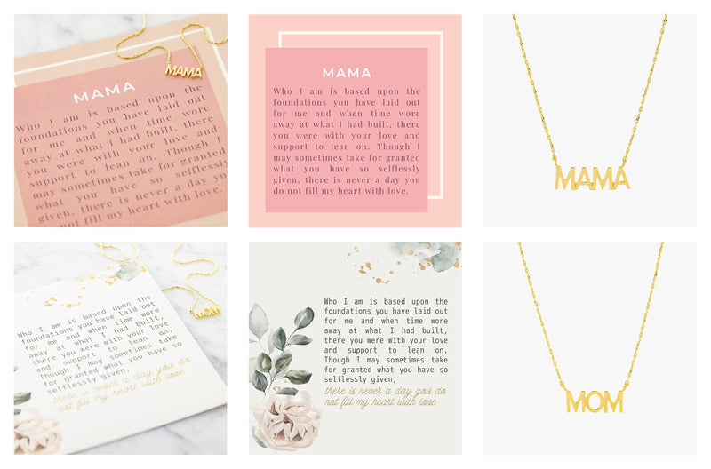 18K Gold Plated Mama Pendant Necklace - Cute Mom Charm - Thin Dainty Everyday Stack Layer Chain - Letter Word Station - Gift Ideas for Her