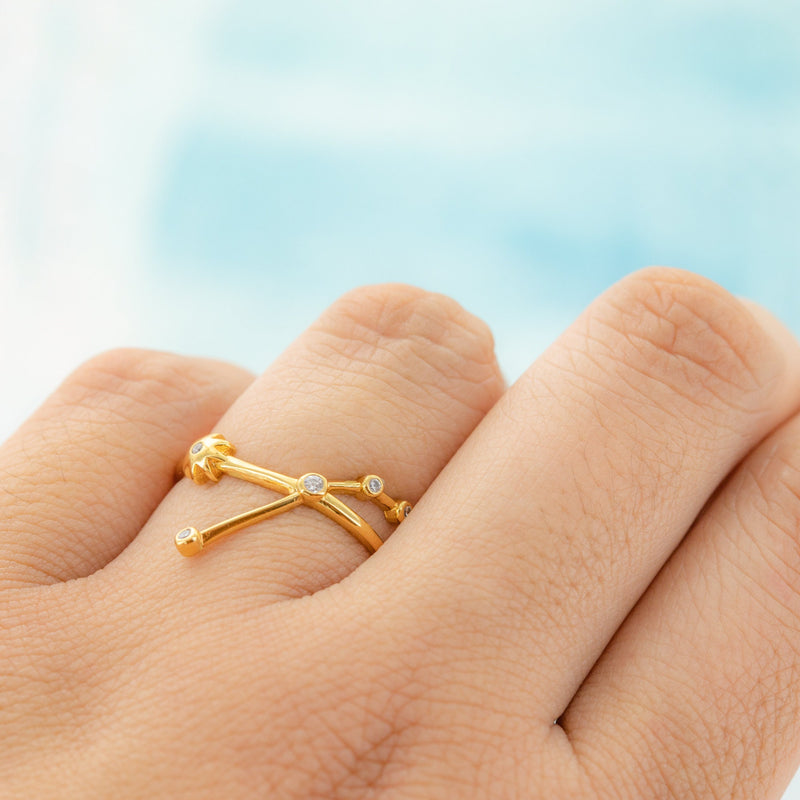 Adjustable Zodiac Ring - 18K Gold Plated Constellation Statement Ring - Astrology Horoscope Birthday CZ Jewelry - Everyday Star Open Ring