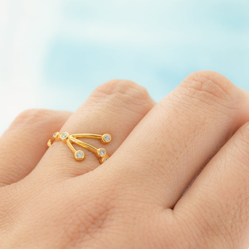 Adjustable Zodiac Ring - 18K Gold Plated Constellation Statement Ring - Astrology Horoscope Birthday CZ Jewelry - Everyday Star Open Ring