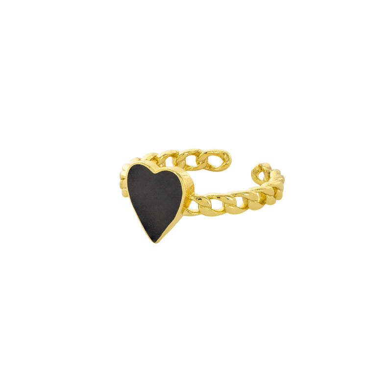 18K Gold Plated Adjustable Curb Chain Ring with Enamel Heart