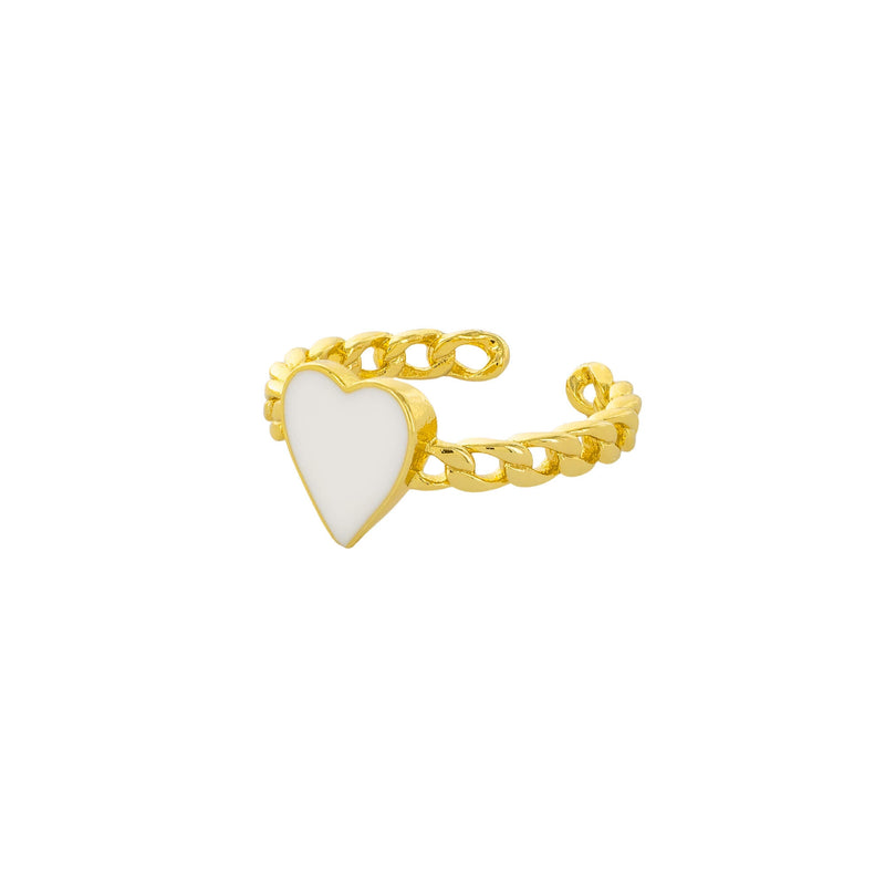 18K Gold Plated Adjustable Curb Chain Ring with Enamel Heart