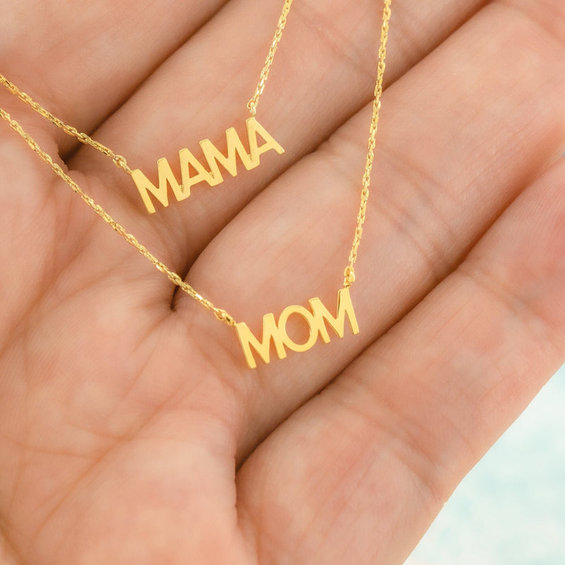 18K Gold Plated Mama Pendant Necklace - Cute Mom Charm - Thin Dainty Everyday Stack Layer Chain - Letter Word Station - Gift Ideas for Her