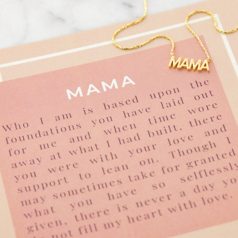 18K Gold Plated Mama Pendant Necklace - Cute Mom Charm - Thin Dainty Everyday Stack Layer Chain - Letter Word Station - Gift Ideas for Her