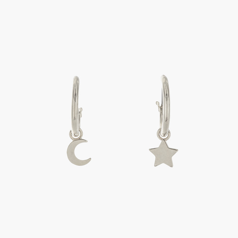 Moon and Star Charm Hoop Earrings
